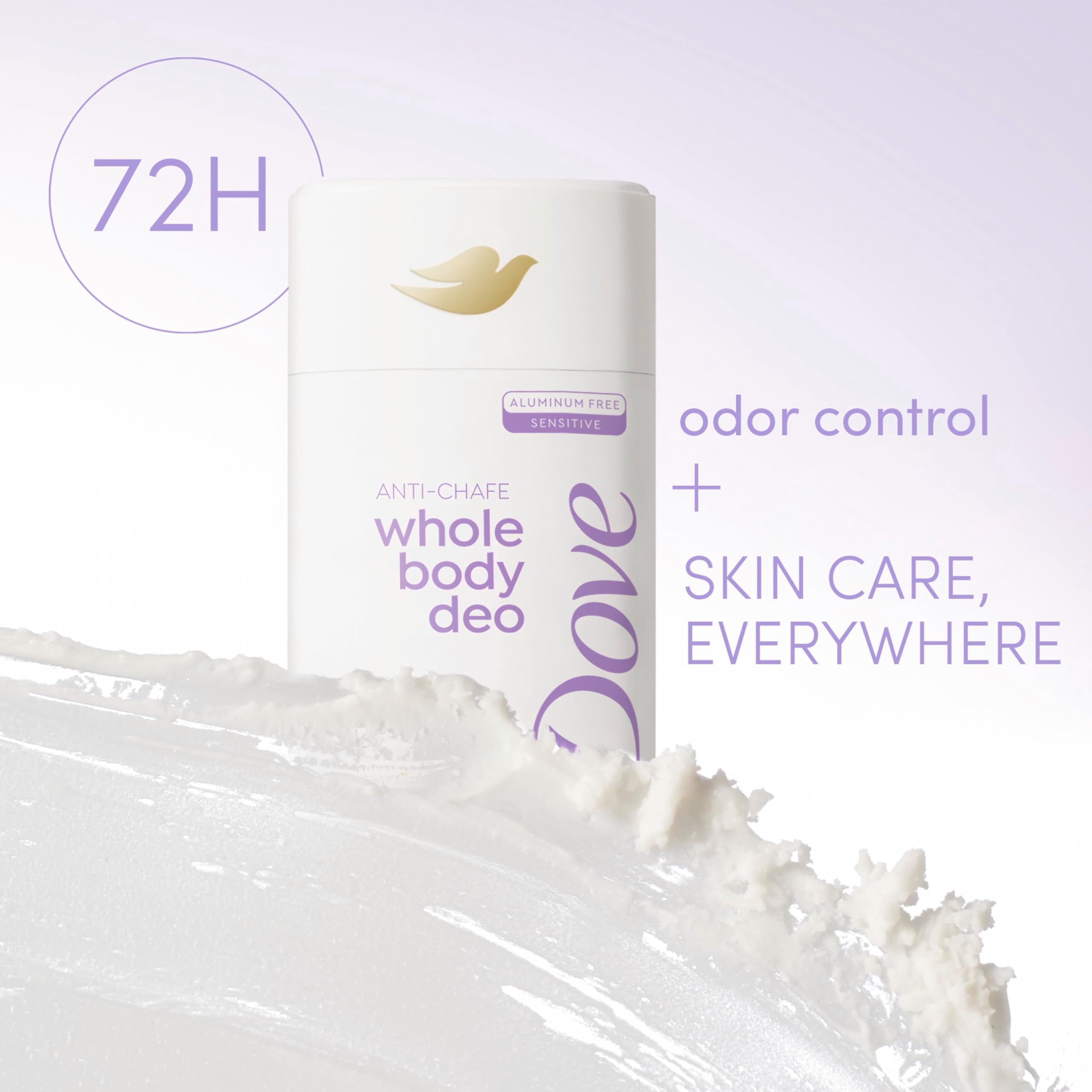 Close-up of Dove Whole Body Deo Coconut & Vanilla applying a smooth glide on skin.
