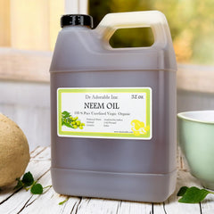 Dr Adorable Neem Oil label closeup emphasizes purity and unrefined cold-pressed quality.