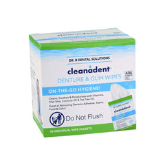 Front of Dr. B Dental Solutions Cleanadent Wipes 60-count box