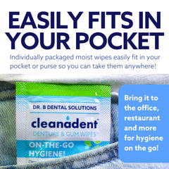 Close-up of a single Cleanadent Wipe for dentures
