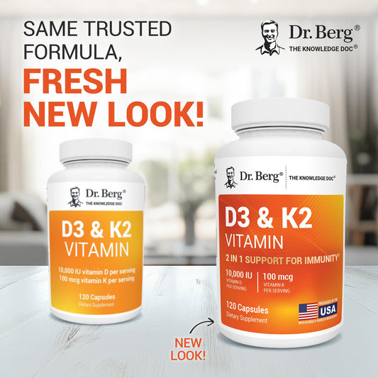Back view of Dr. Berg D3 K2 10,000 IU 120-capsule bottle