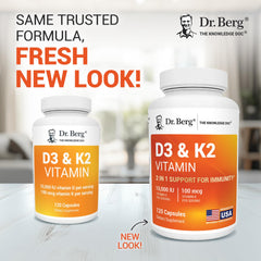 Back view of Dr. Berg D3 K2 10,000 IU 120-capsule bottle