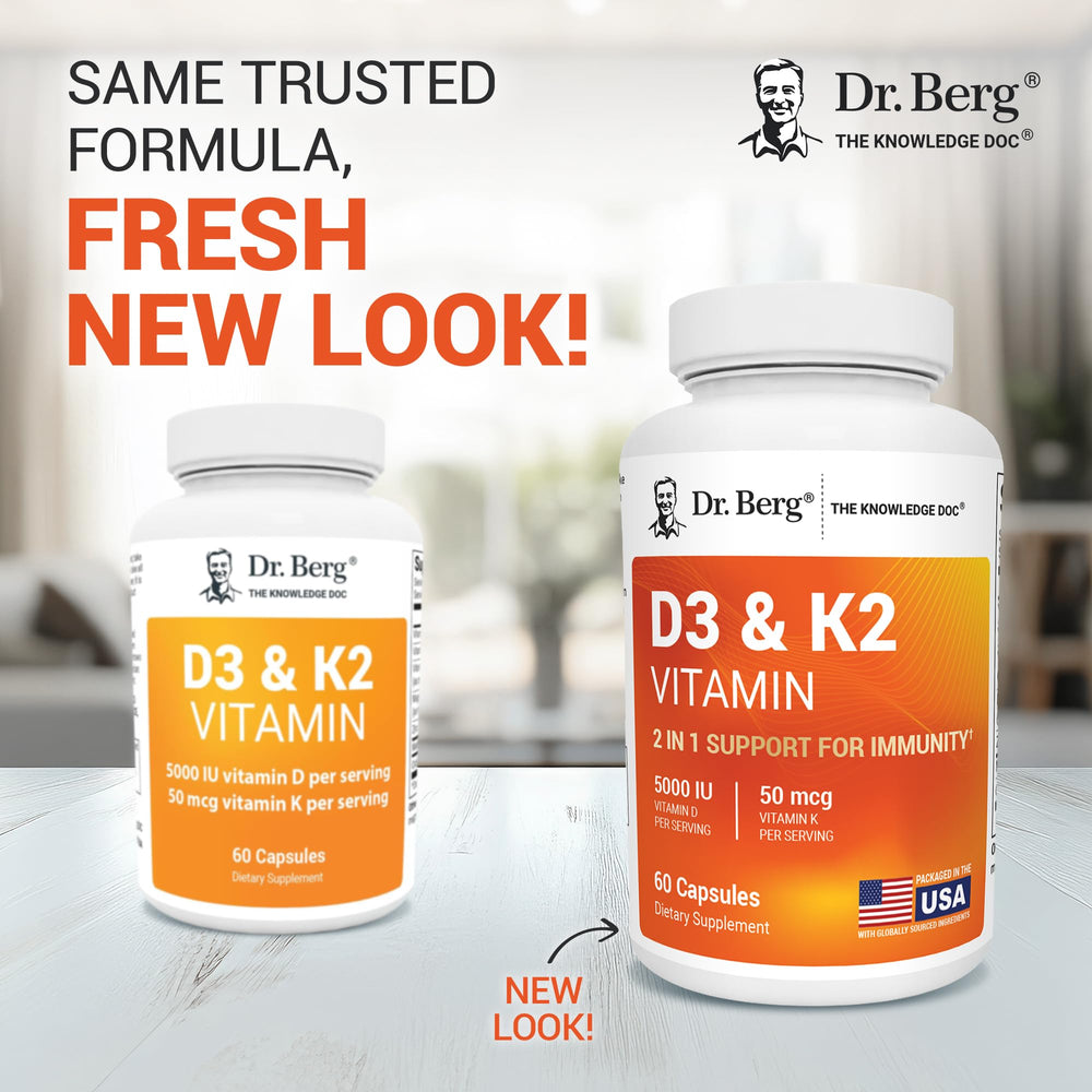 Close-up of Dr. Berg D3 K2 bottle label