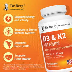 Vitamin D3 K2 5000 IU capsules spilling from bottle