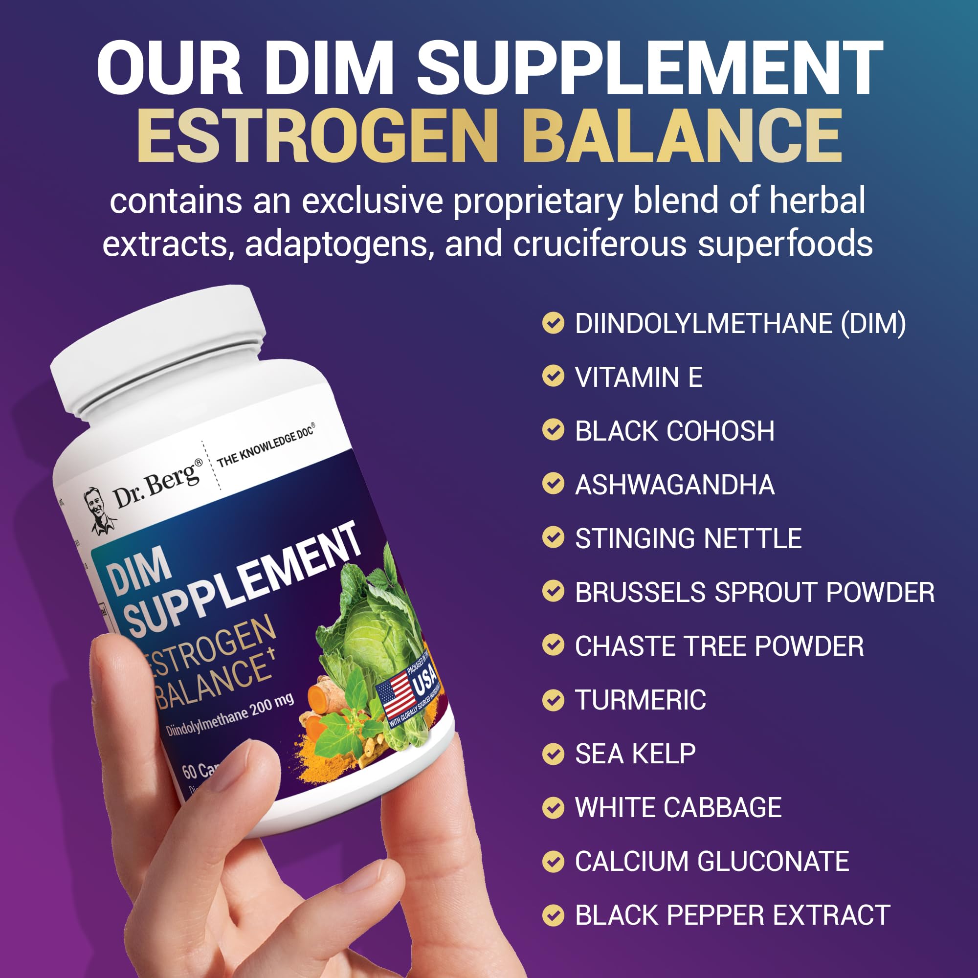 Dr. Berg DIM ingredients close-up features DIM and black pepper.