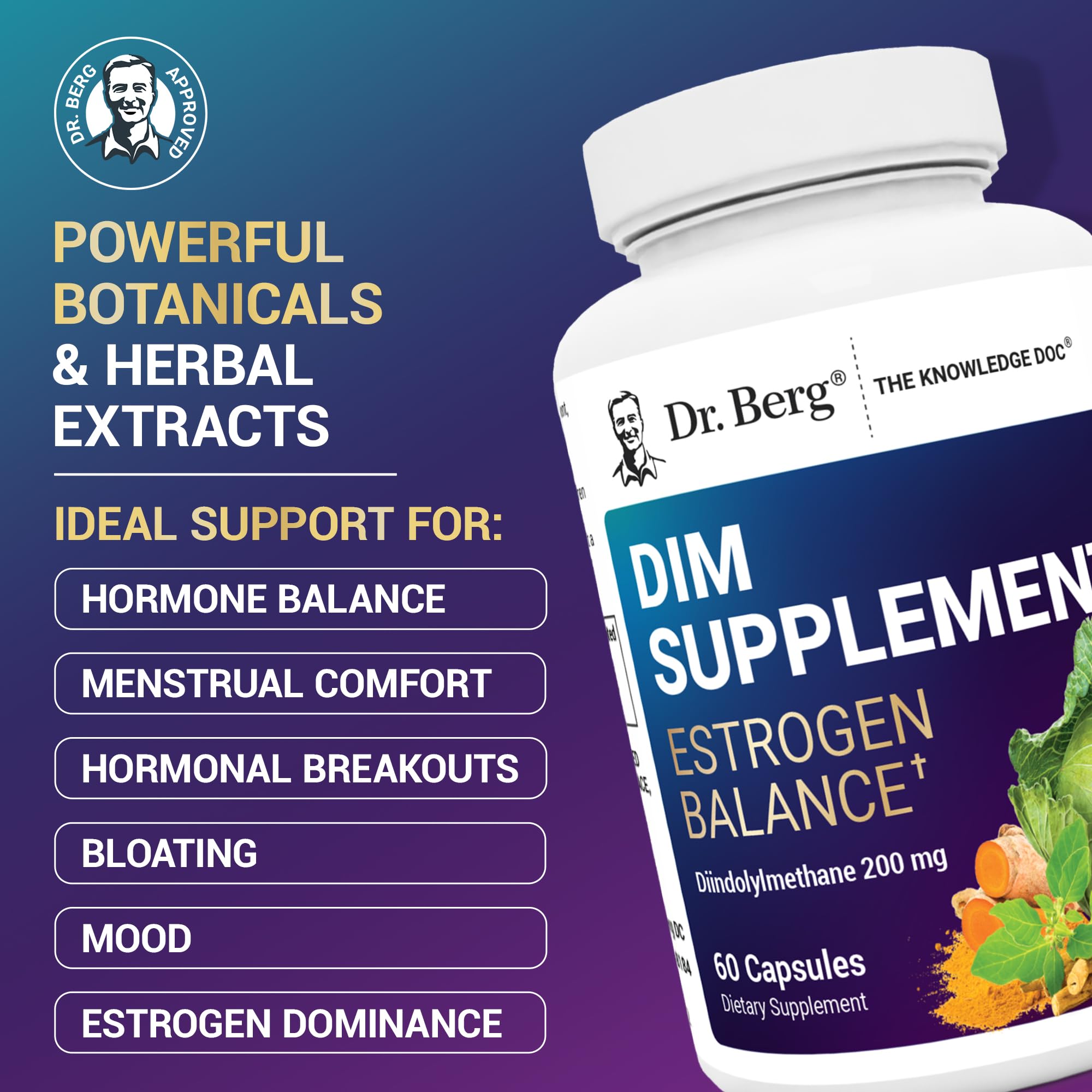 Dr. Berg DIM packaging box with GMP-certified seal indicating quality standards.