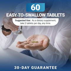 60-tablet bottle packaging displayed with tablets visible