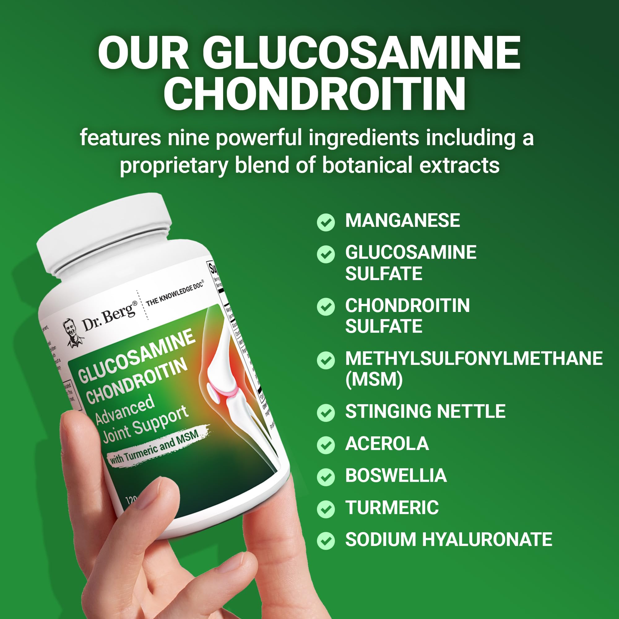 Hands holding Dr. Berg joint support bottle