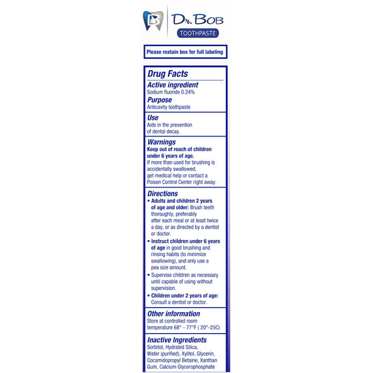 Dr. Bob Kids Toothpaste Unflavored tube close-up