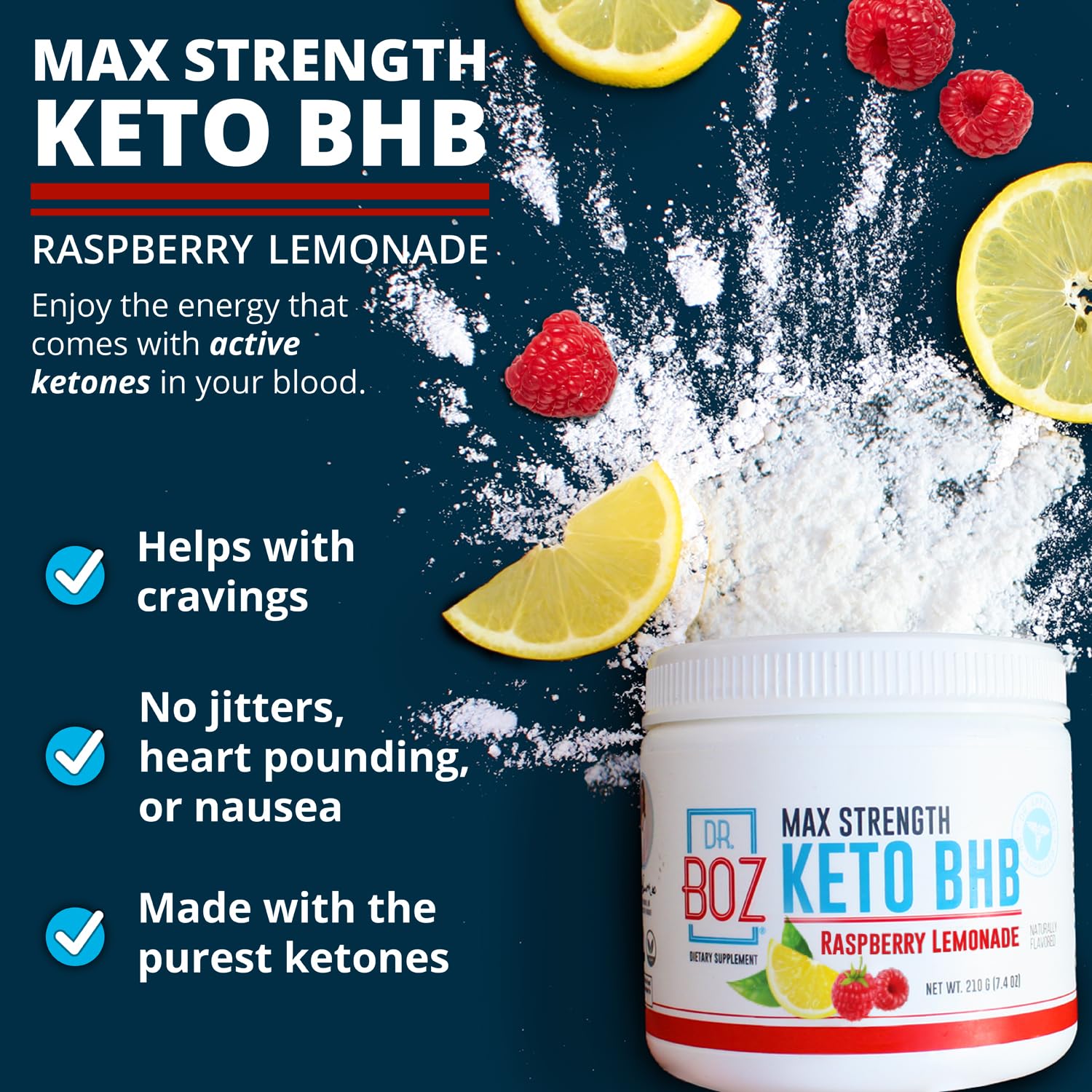 Dr Boz Keto BHB Raspberry Lemonade pour into glass highlights quick mixability