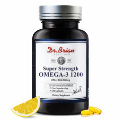 Dr. Brian Omega-3 1200mg lemon flavored softgels bottle facing front
