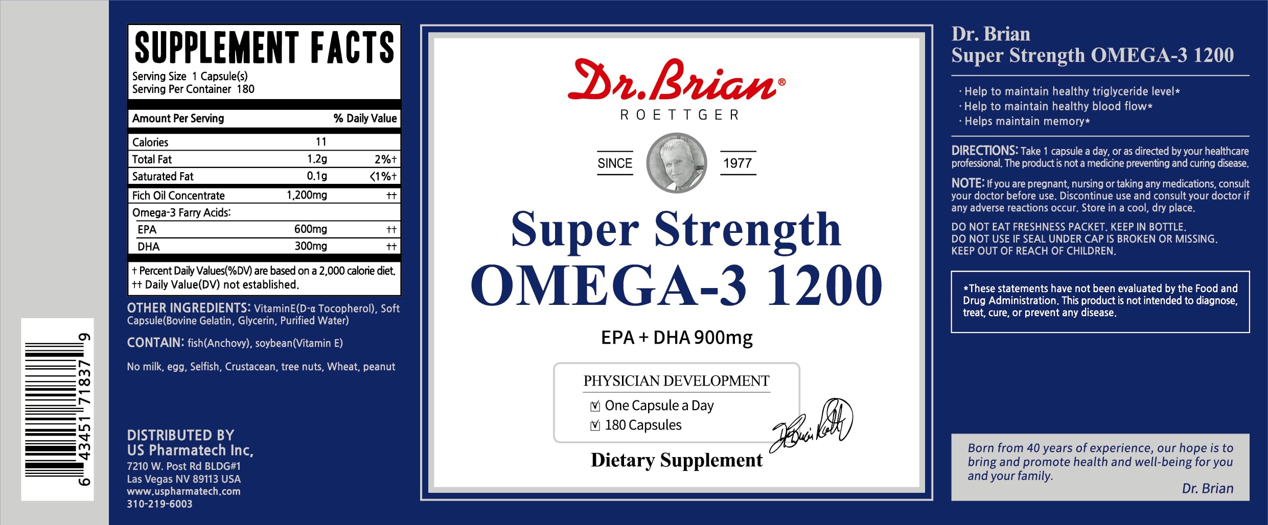 Nutrition facts and serving size on bottle label