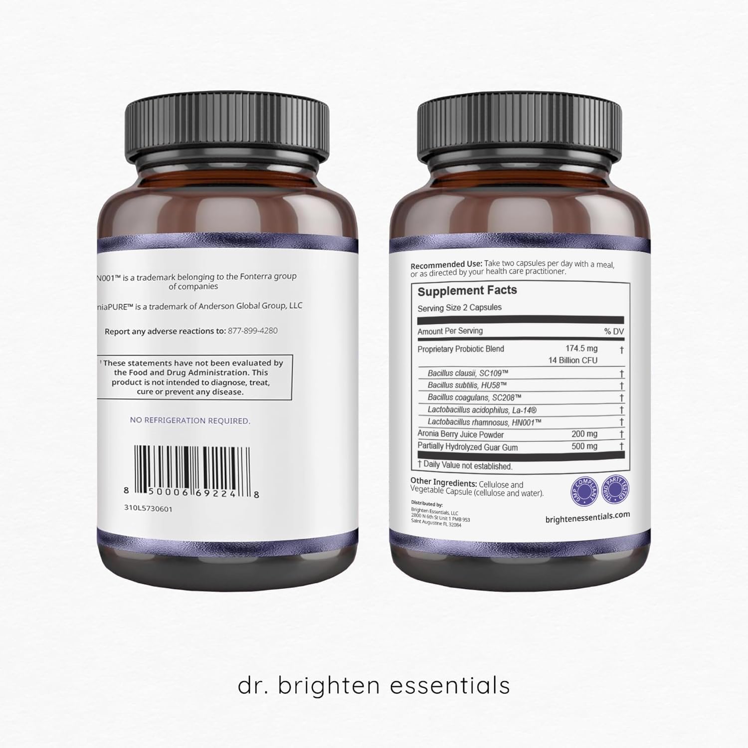 Product label highlighting probiotics and prebiotics