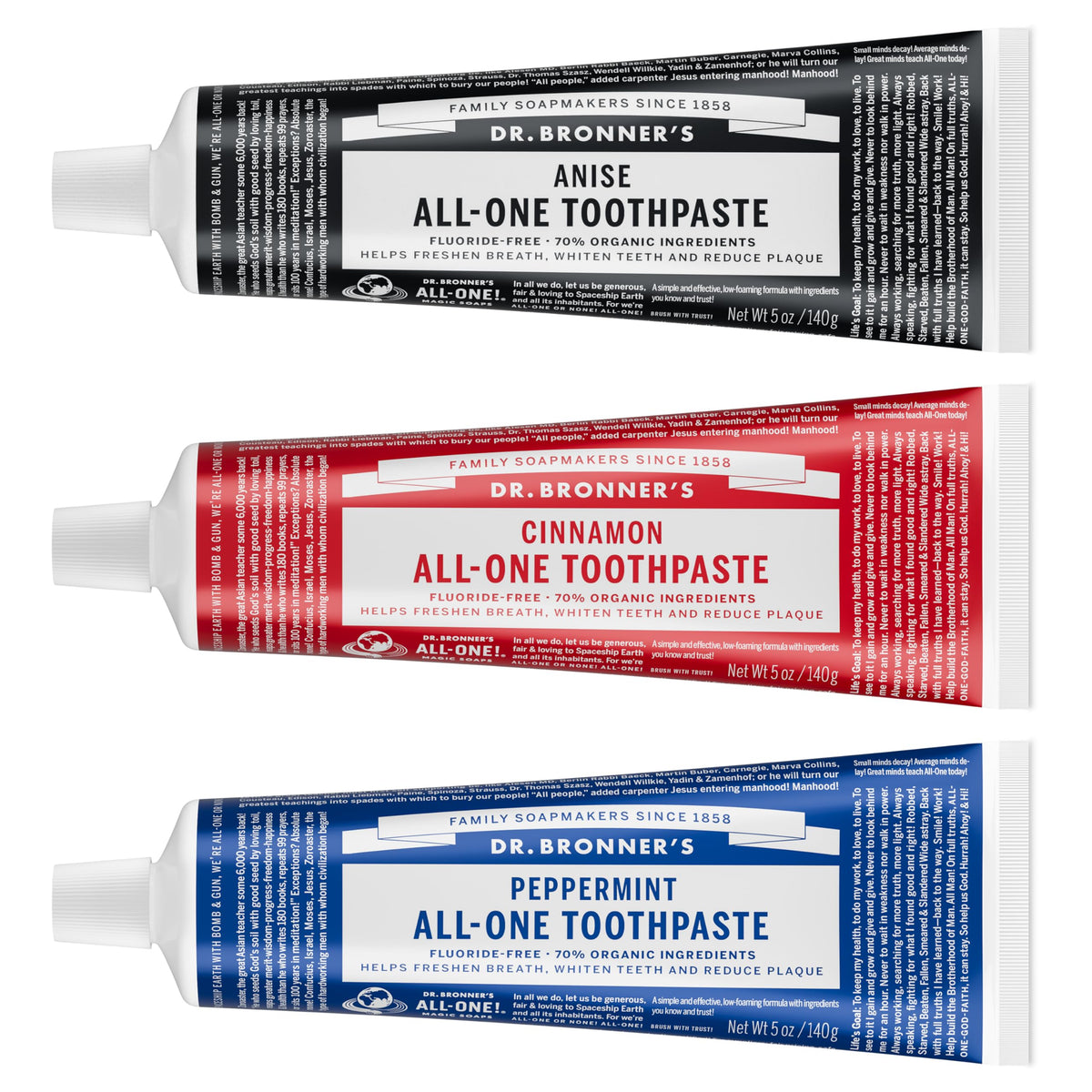 Peppermint flavor toothpaste from Dr. Bronner's All-One 3-pack (5 oz)