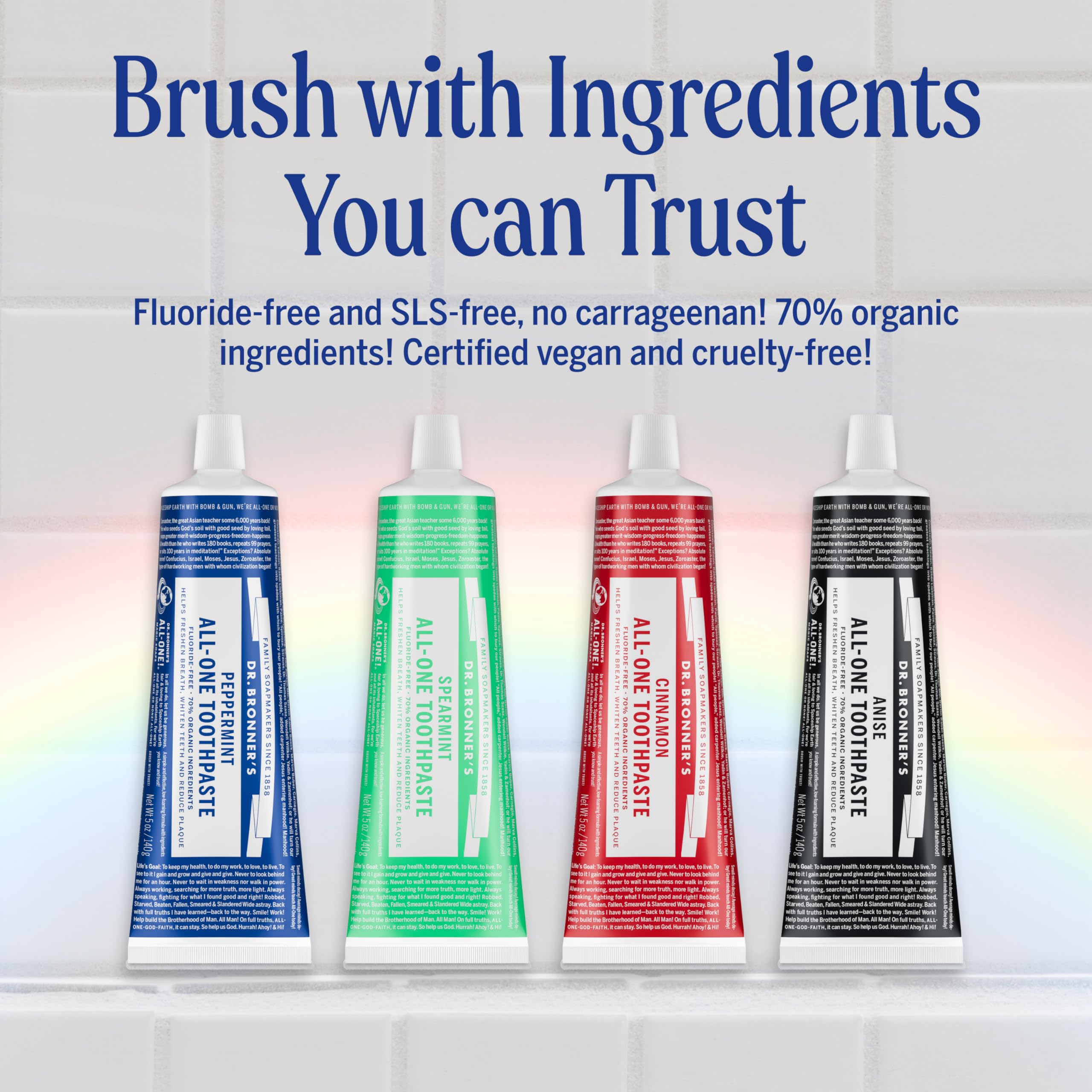 Organic ingredients badge on Dr. Bronner's toothpaste packaging