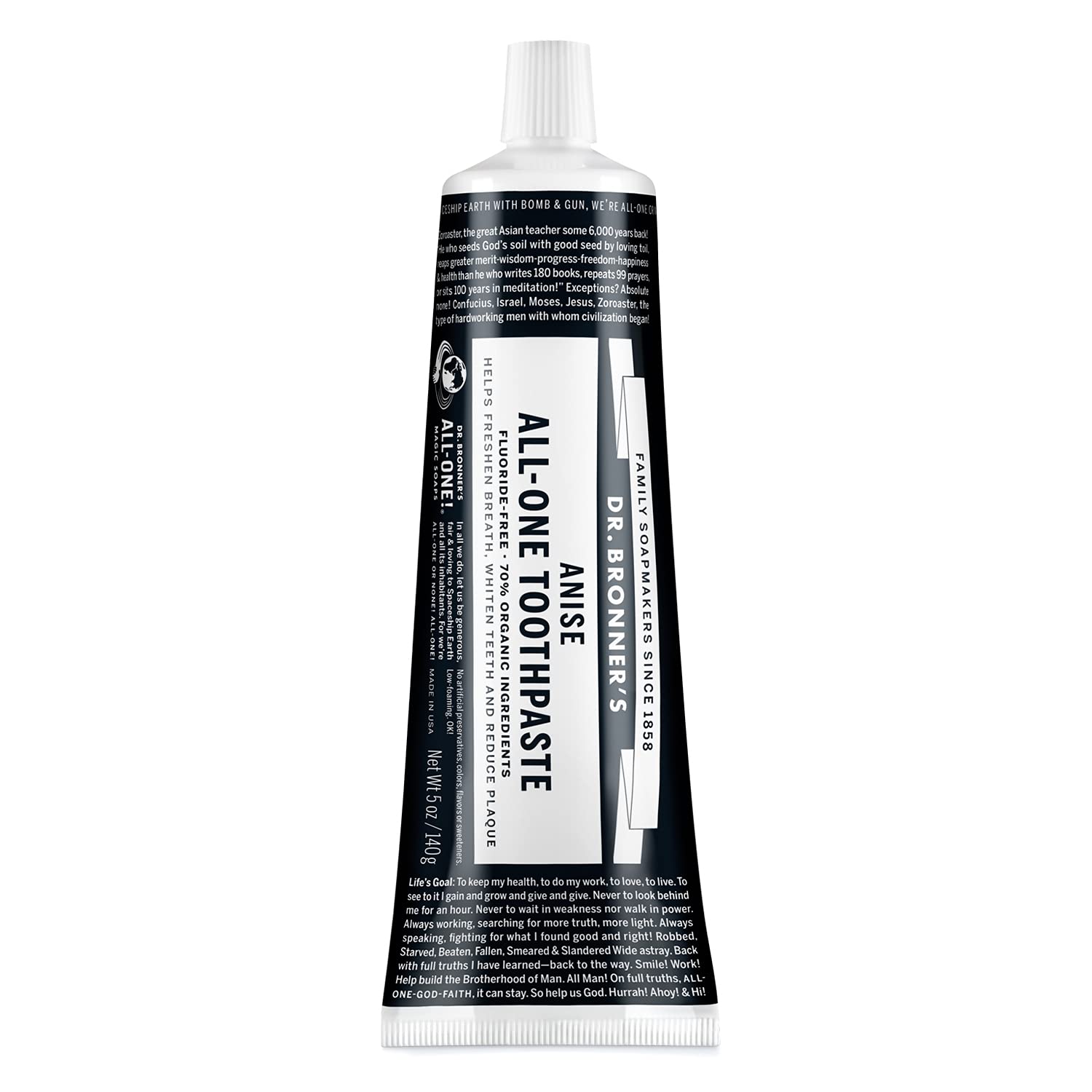 Dr. Bronner's All-One Toothpaste Anise flavor 5 oz packaging front