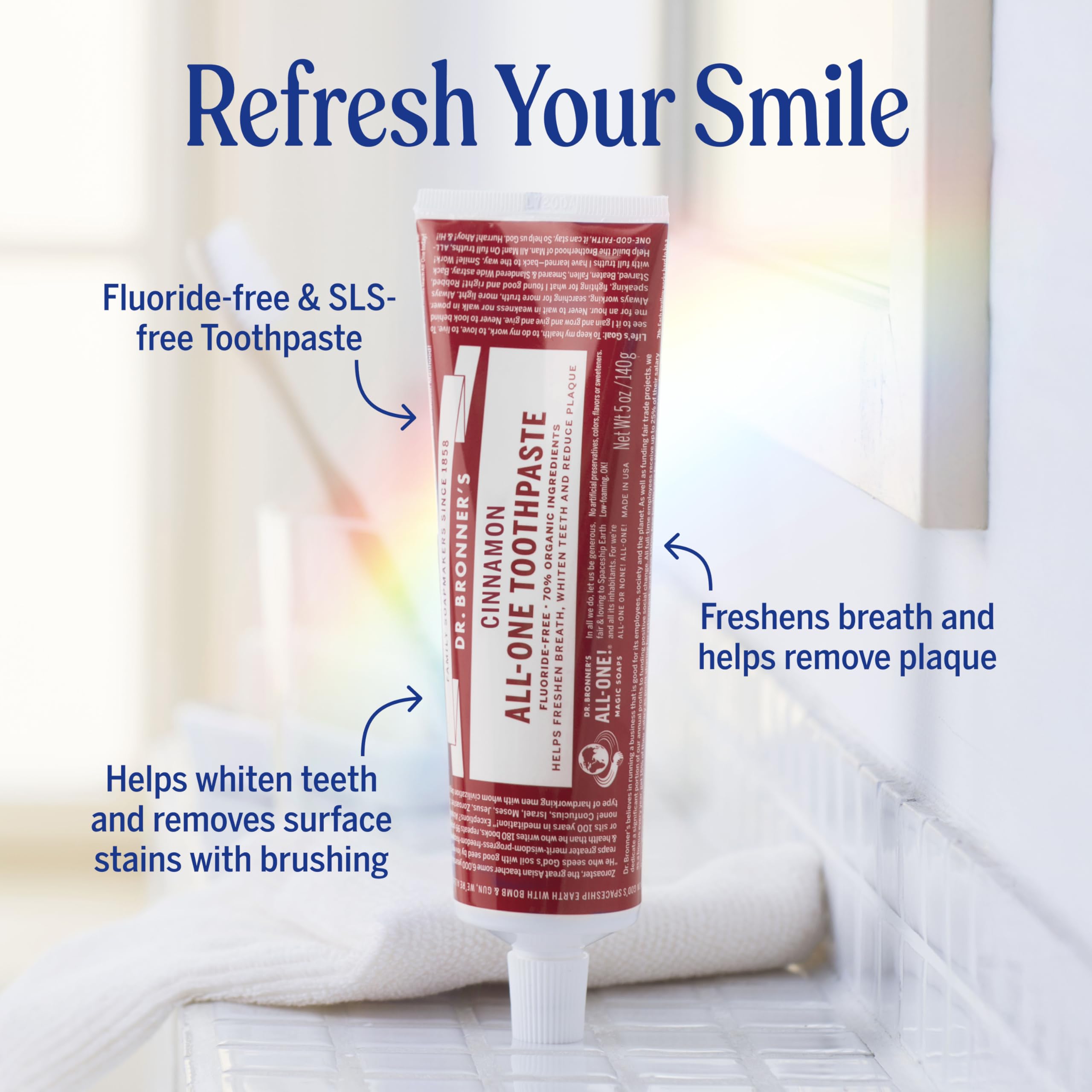 Dr. Bronner’s All-One Cinnamon toothpaste 3-pack packaging shot
