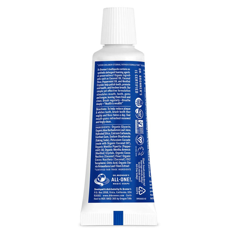 Close-up of Peppermint Dr. Bronner’s All-One Toothpaste 1 oz tube