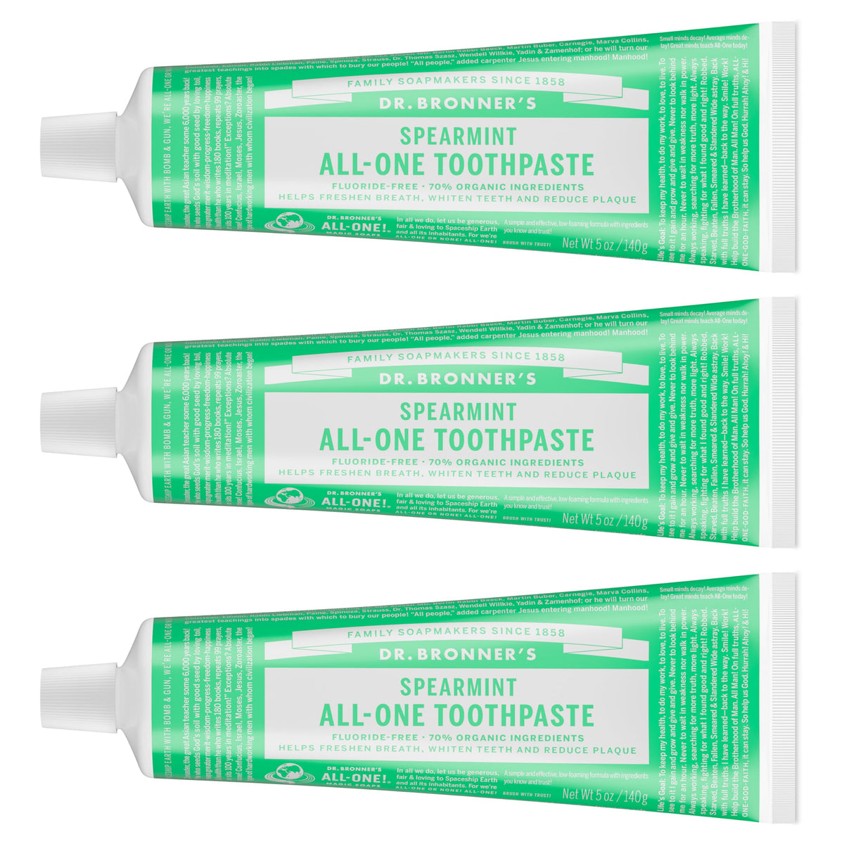 Dr. Bronner’s All-One Toothpaste Spearmint 5 oz 3-pack outer packaging