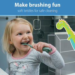 Close-up of soft bristles on Dr. Brown's Dinosaur Toddler Toothbrush