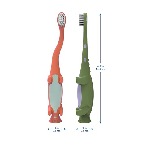 Green and orange version of Dr. Brown's Dinosaur Toddler Toothbrush