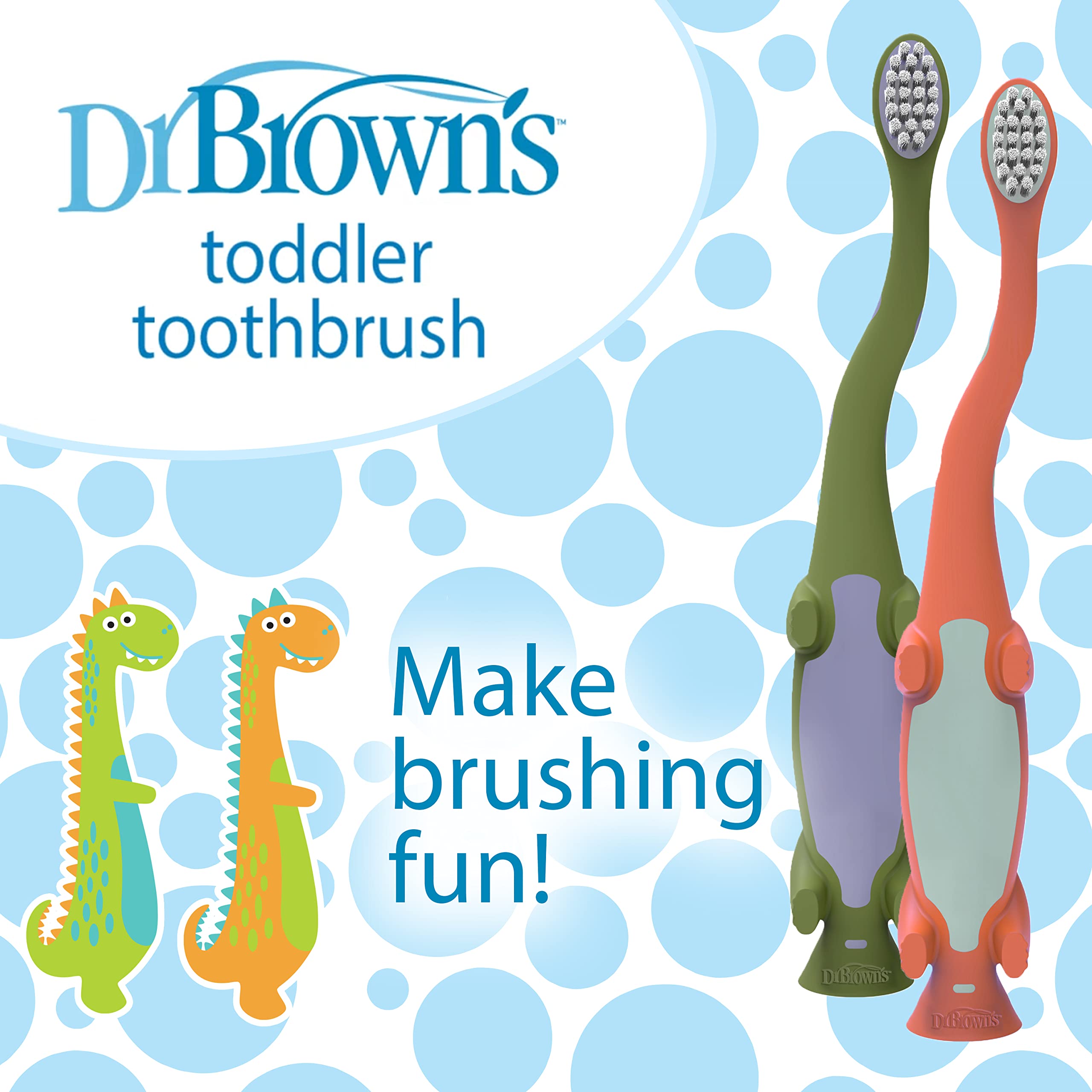 Front view of the dinosaur-themed toddler toothbrush