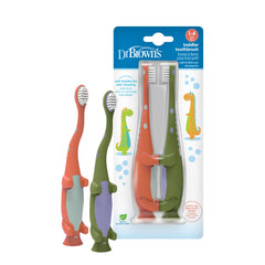 Hero image: Dr. Brown's Dinosaur Toddler Toothbrush in green and orange 2-pack