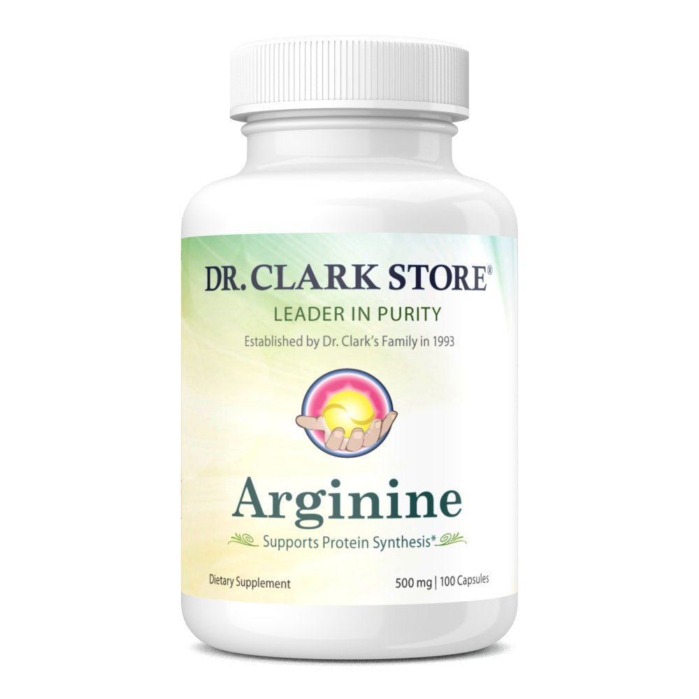 Bottle of Dr. Clark Arginine 500mg capsules (100 count)