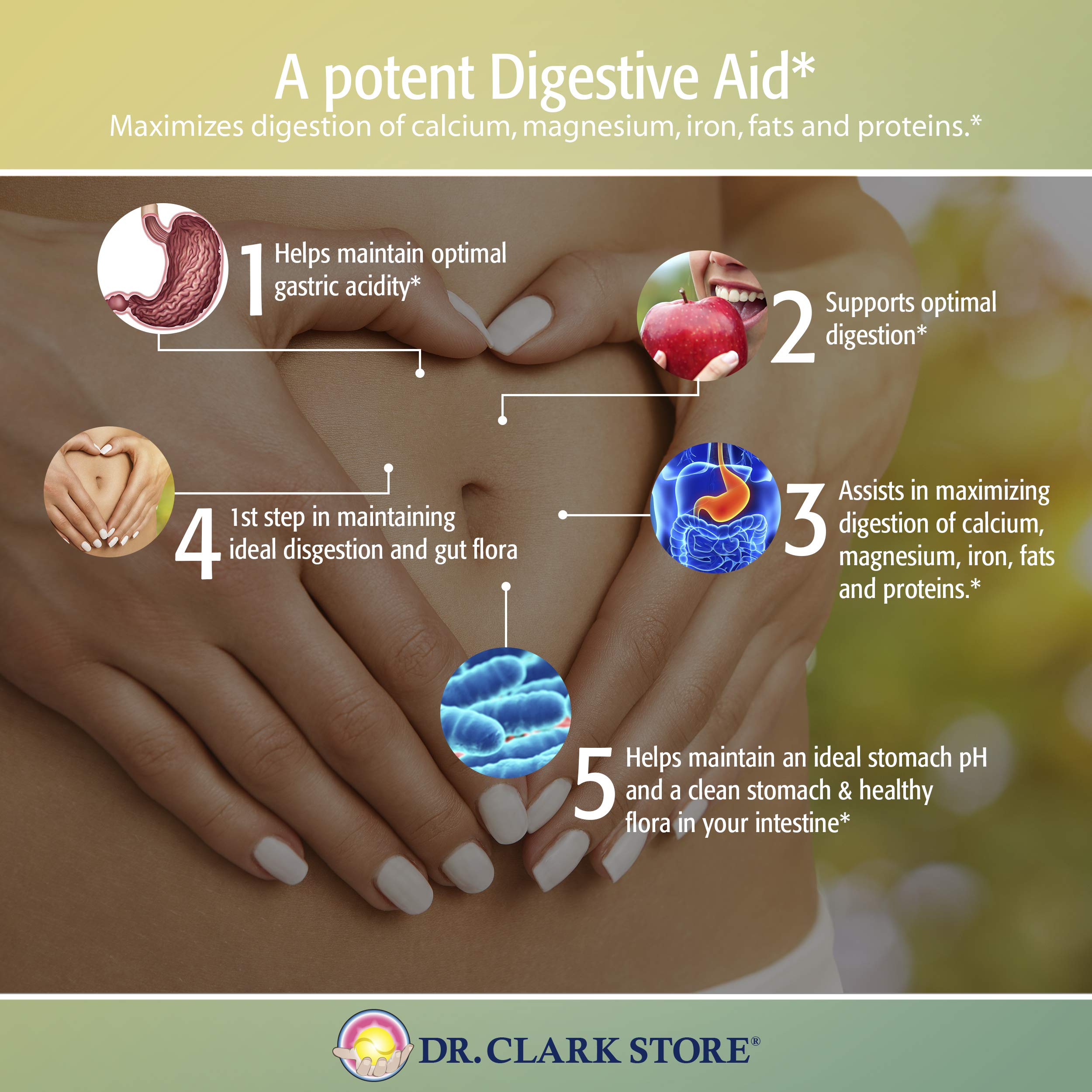 Dr Clark Betaine HCL Digestive Enzymes with meal setting for use during meals