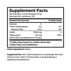 Nutritional ingredients label for Dr. Clark Inulin Powder