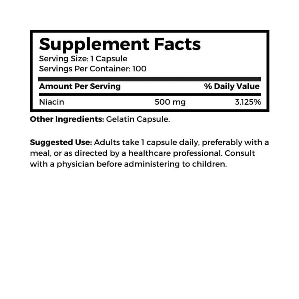 100 gelatin capsules inside Dr. Clark Niacin bottle