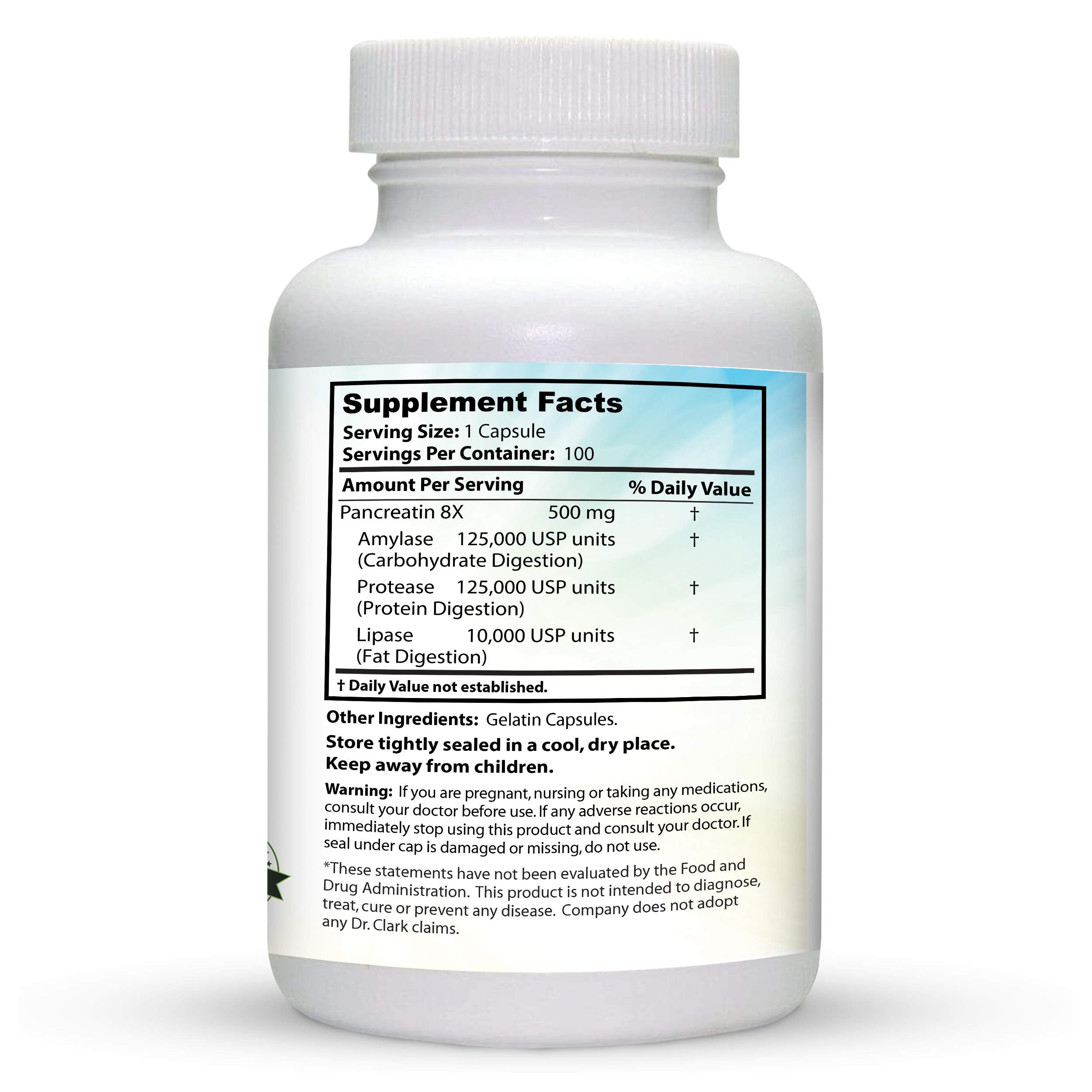 Digestive enzymes graphic featuring pancreatin 8X