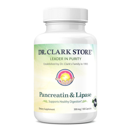 Dr. Clark Pancreatin and Lipase enzyme supplement bottle label