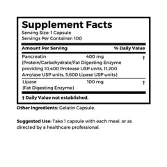 Ingredients and labeling on Dr. Clark Pancreatin bottle