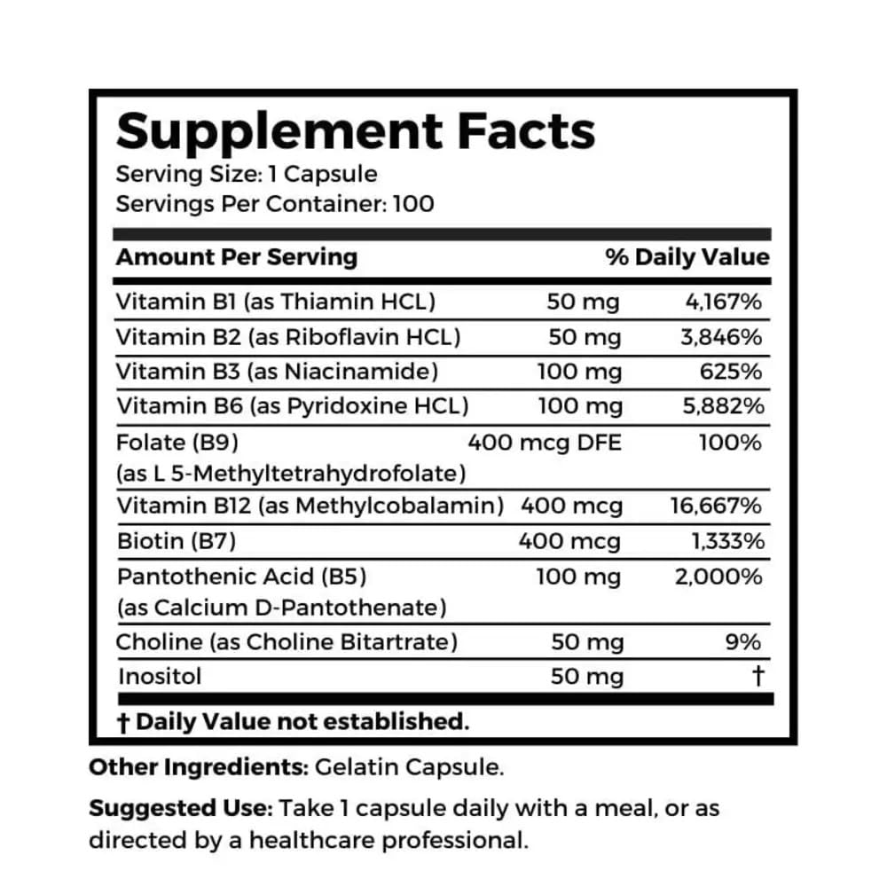Gelatin capsules of SuperB100 B Vitamin Complex