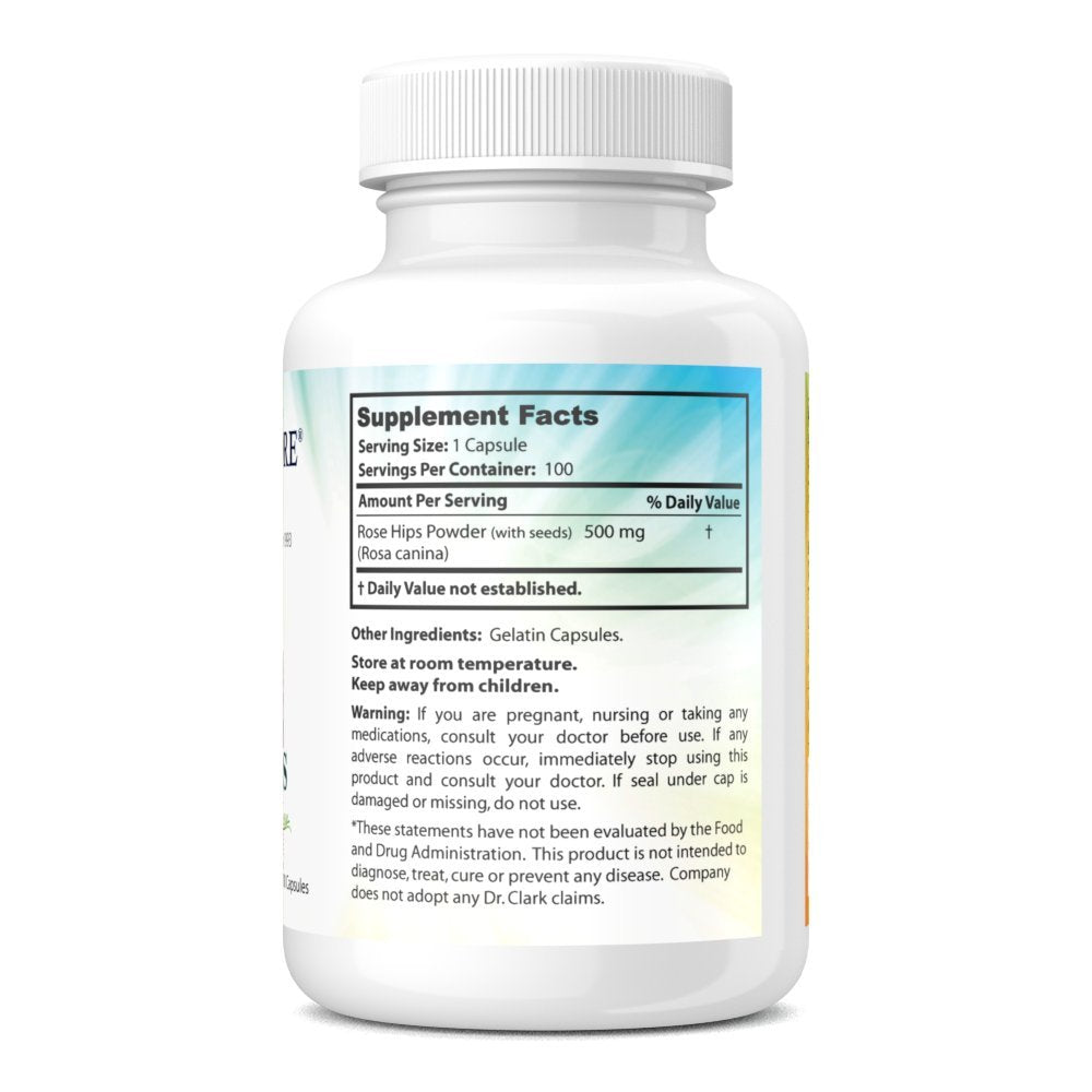 Close-up of 500 mg Rose HIPS capsules