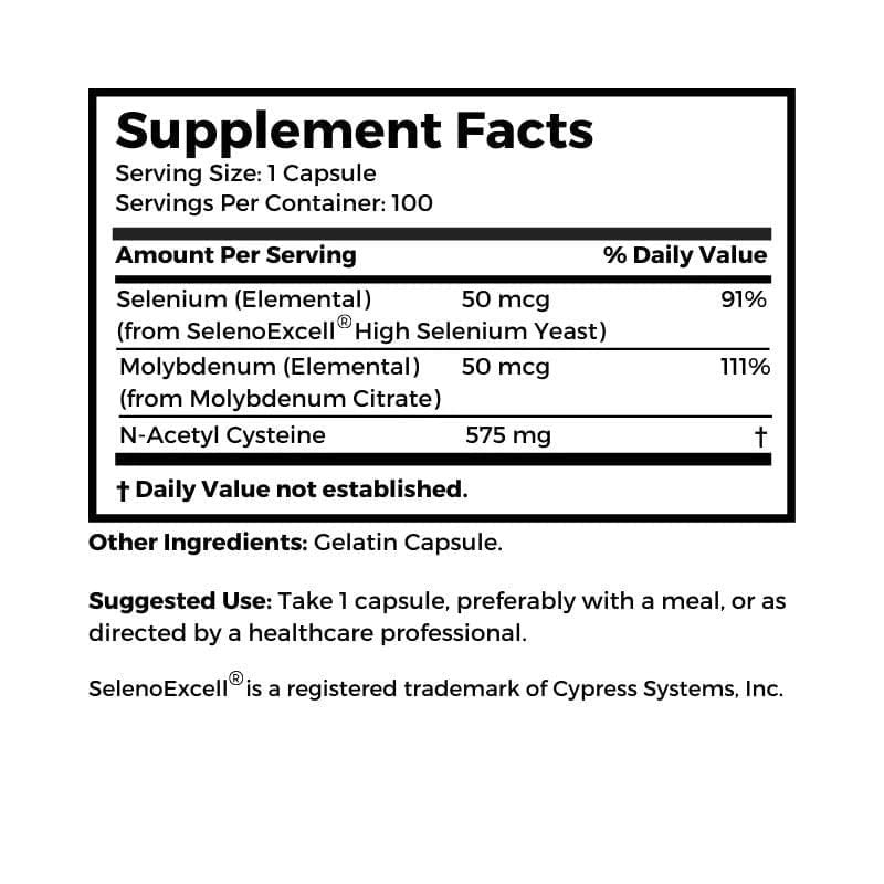 Selenium and molybdenum sources in NAC supplement
