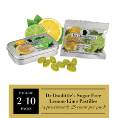 Metal tin packaging for Dr Doolittle's pastilles Lemon Lime