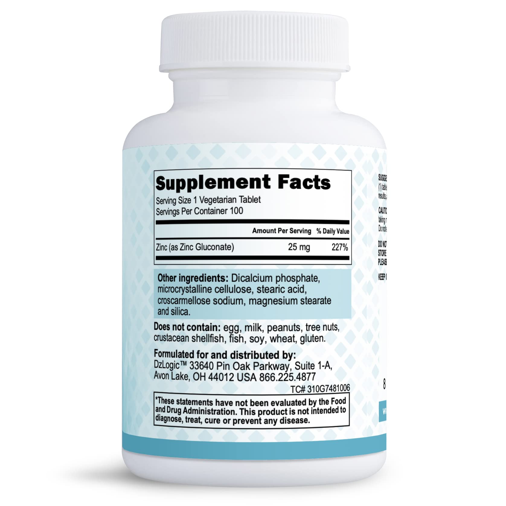 Zinc Gluconate 25 mg tablets in DzLogic packaging