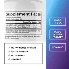 Close-up of Lion's Mane extract powder and capsules