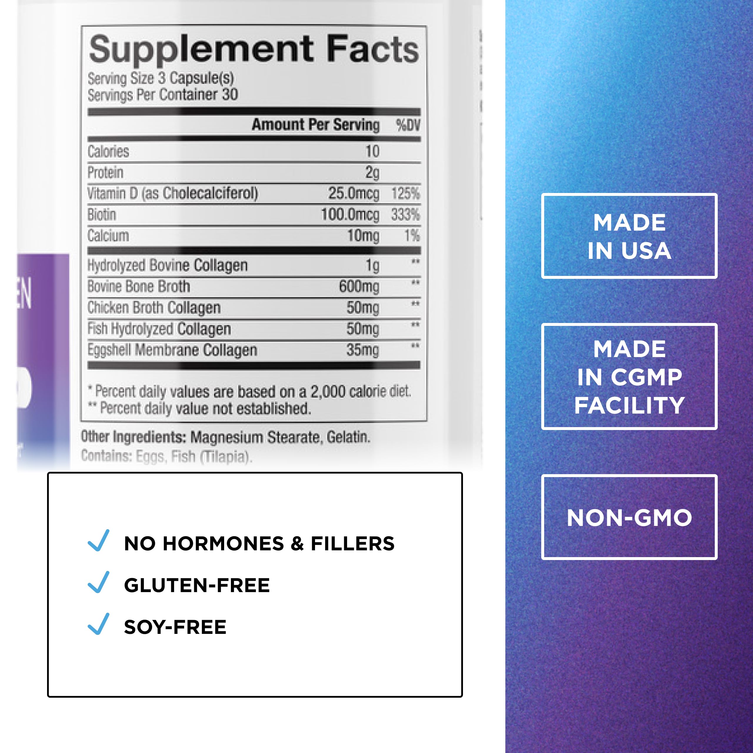 Back label showing nutrition facts for DR. EMIL Multi Collagen Plus