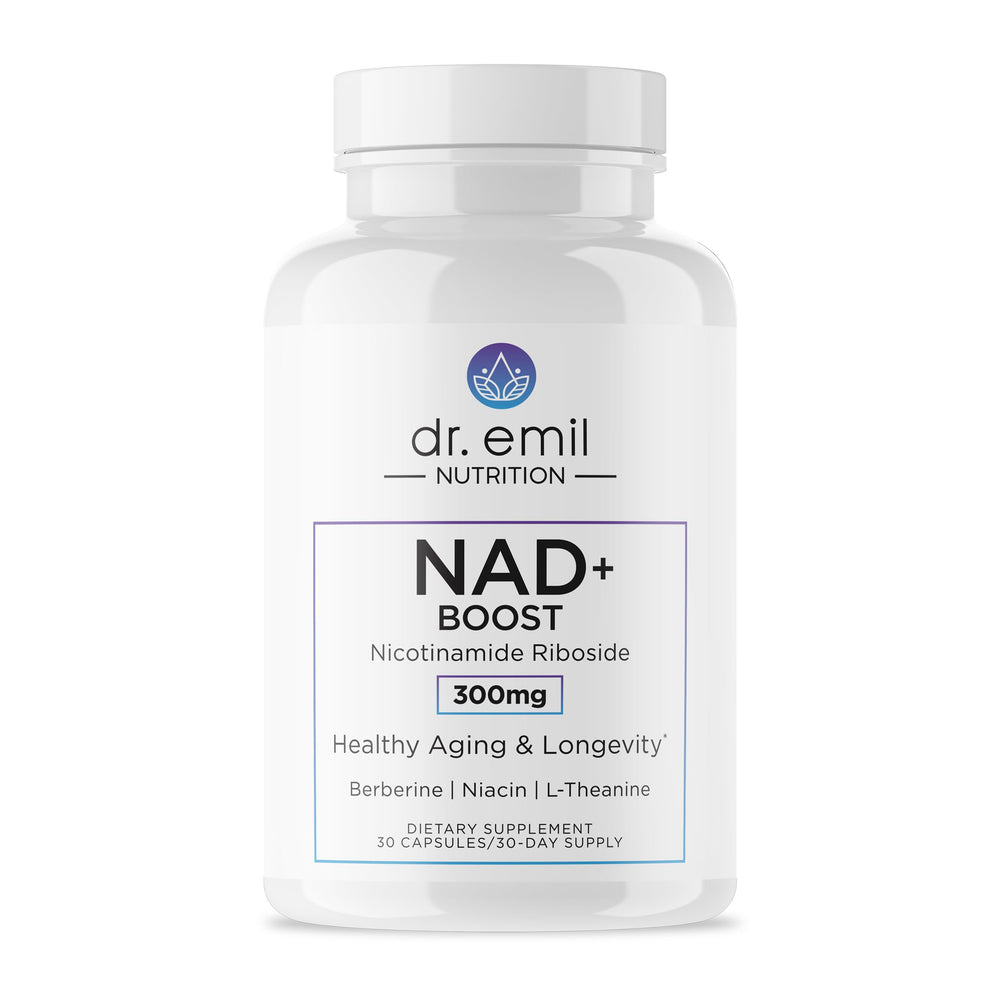 Front label of DR. EMIL NUTRITION NAD+ Boost bottle