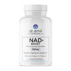Front label of DR. EMIL NUTRITION NAD+ Boost bottle
