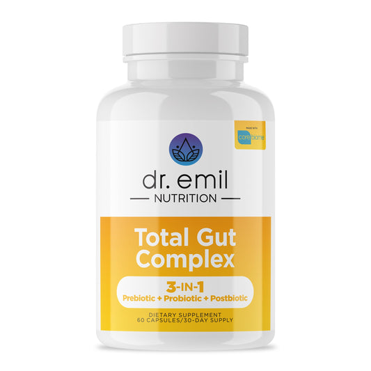 DR. EMIL Nutrition Total Gut Health Complex bottle on white background