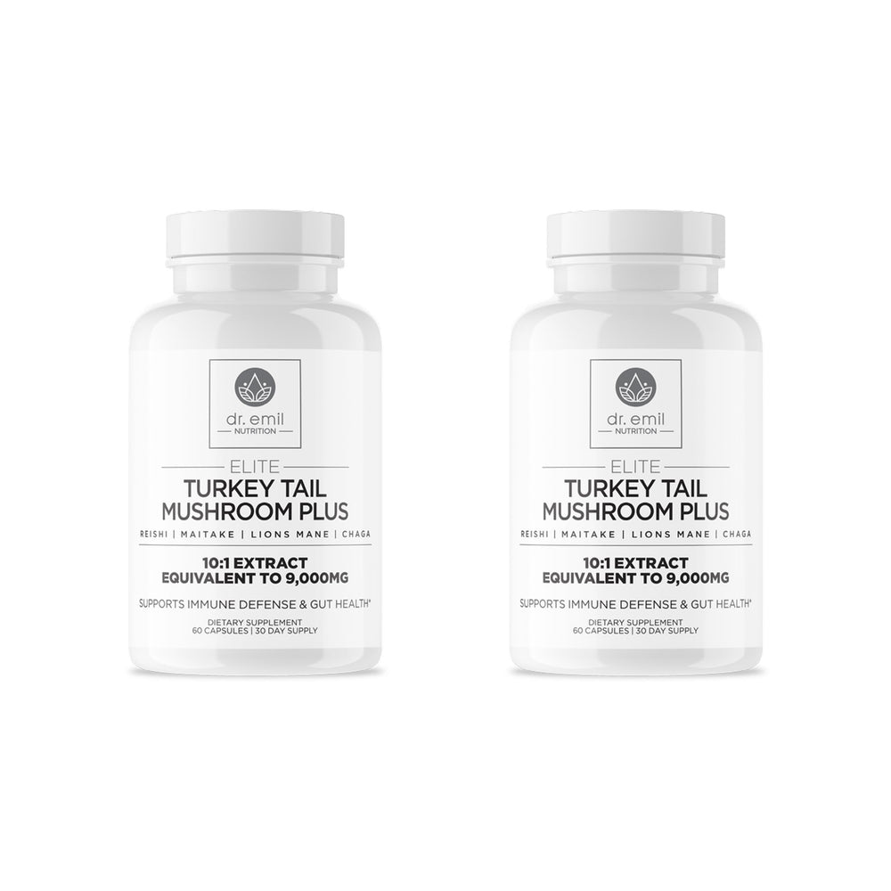 Product front view: DR. EMIL Nutrition Elite Turkey Tail Mushroom Plus Twin Pack