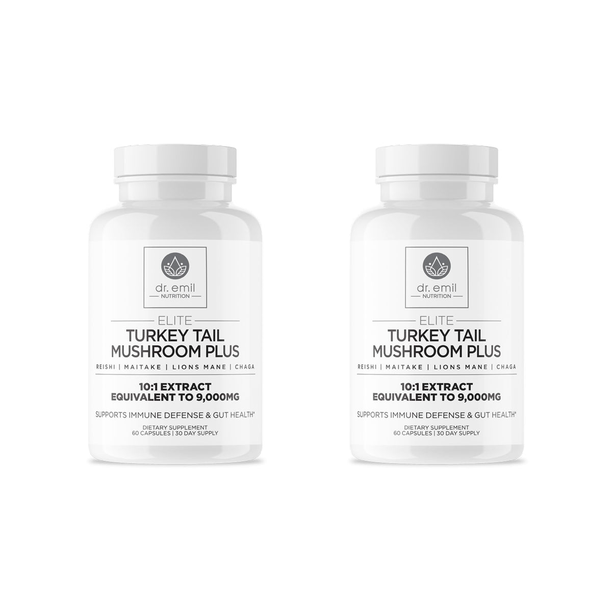 Product front view: DR. EMIL Nutrition Elite Turkey Tail Mushroom Plus Twin Pack