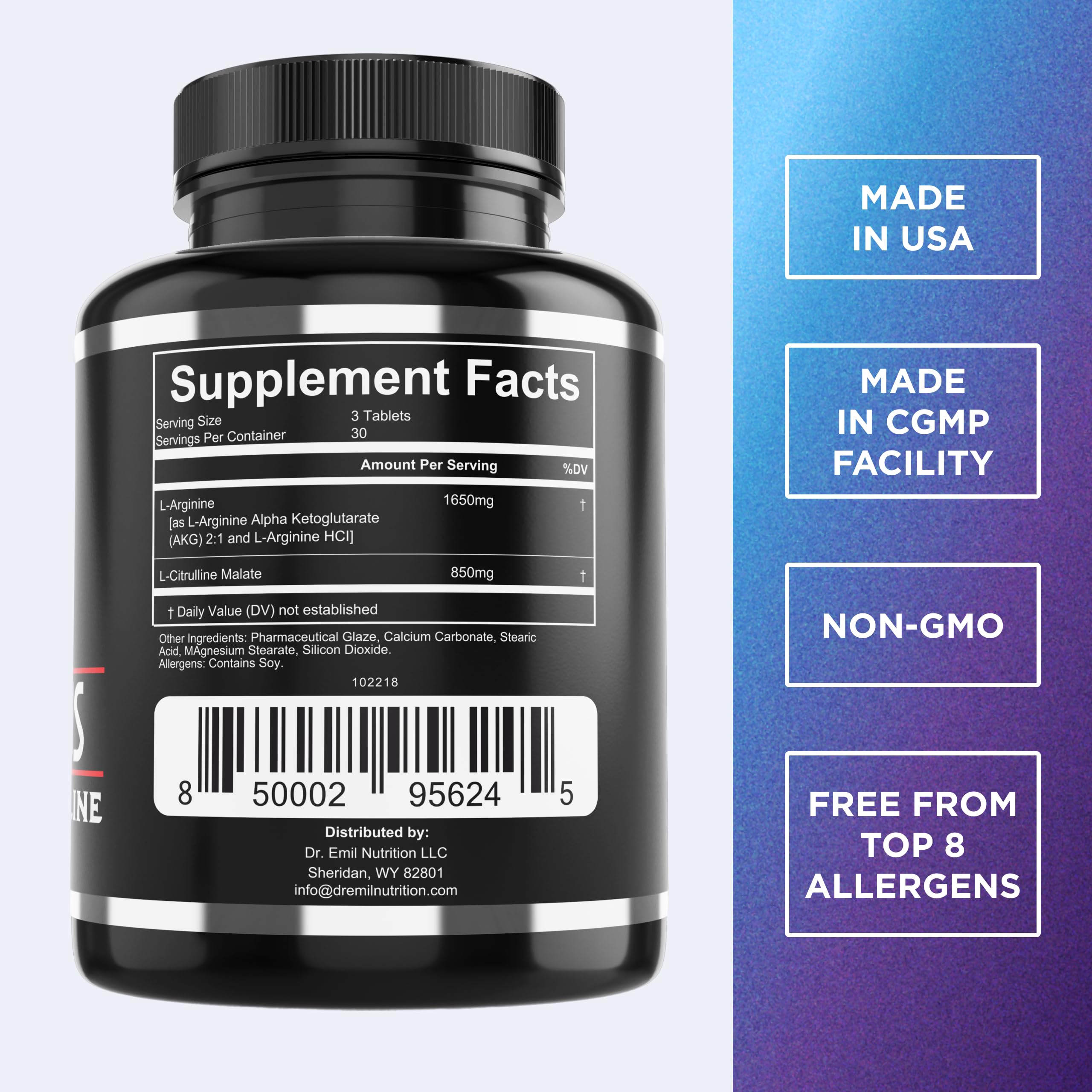 Dr. Emil's ARGININE Plus tablet bottle - close-up