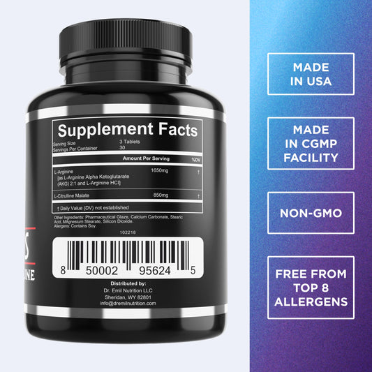 Dr. Emil's ARGININE Plus tablet bottle - close-up