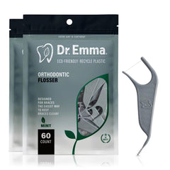 Dr. Emma Orthodontic Flossers for Braces Mint Flavor Gray 2-Pack packaging