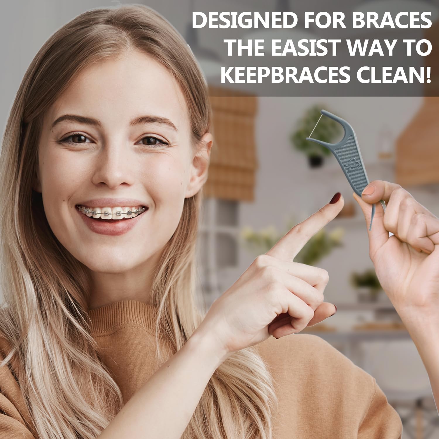 Product label showing mint flavor and braces compatibility